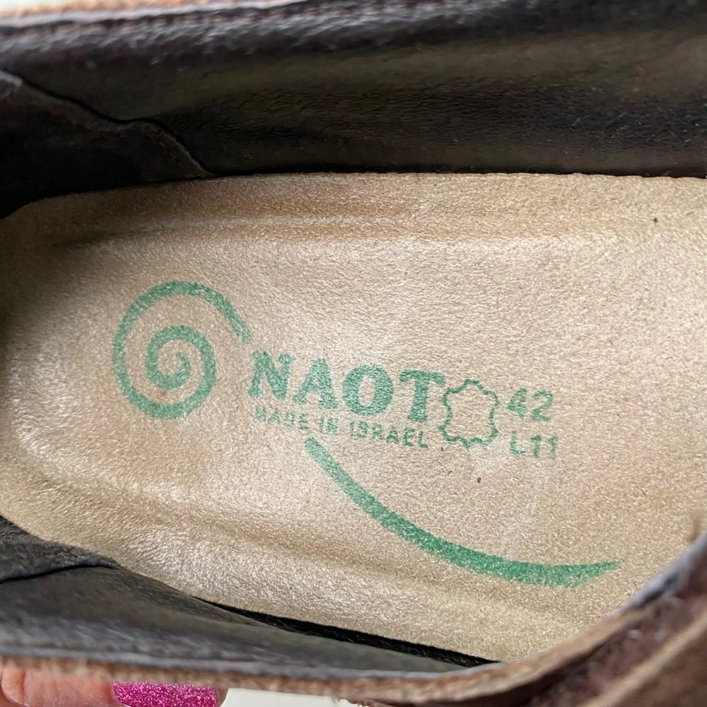 Naot Kirei Mary Jane Shoes Brown Suede Bronze Metallic Leather Strap EU 42 US 11